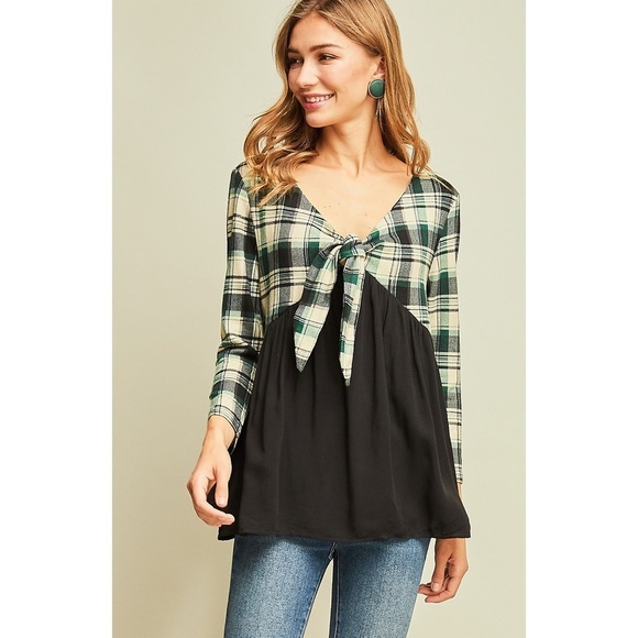 Tops - ✿❀ SALE! Green Plaid Print Top Blouse ❀✿